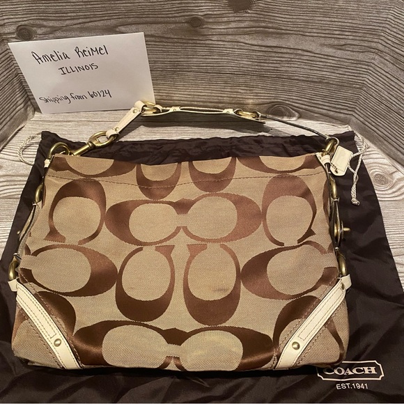 Used in Good Condition Coach Brown and Tan Carly Hobo Purse - Picture 1 of 10